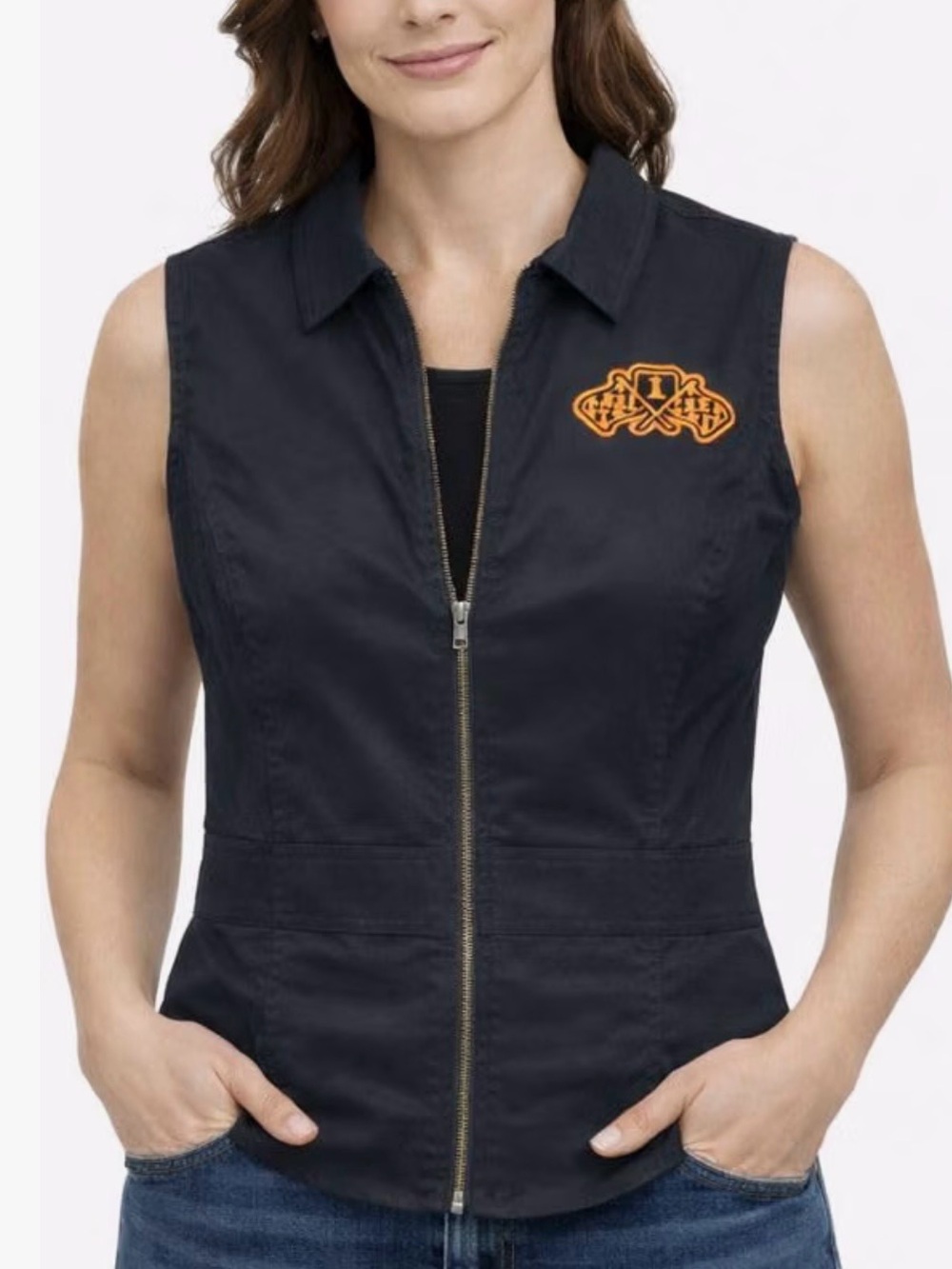 Harley-Davidson Ritual Racing Sleeveless Zip Front Collared Shirt Women M Biker